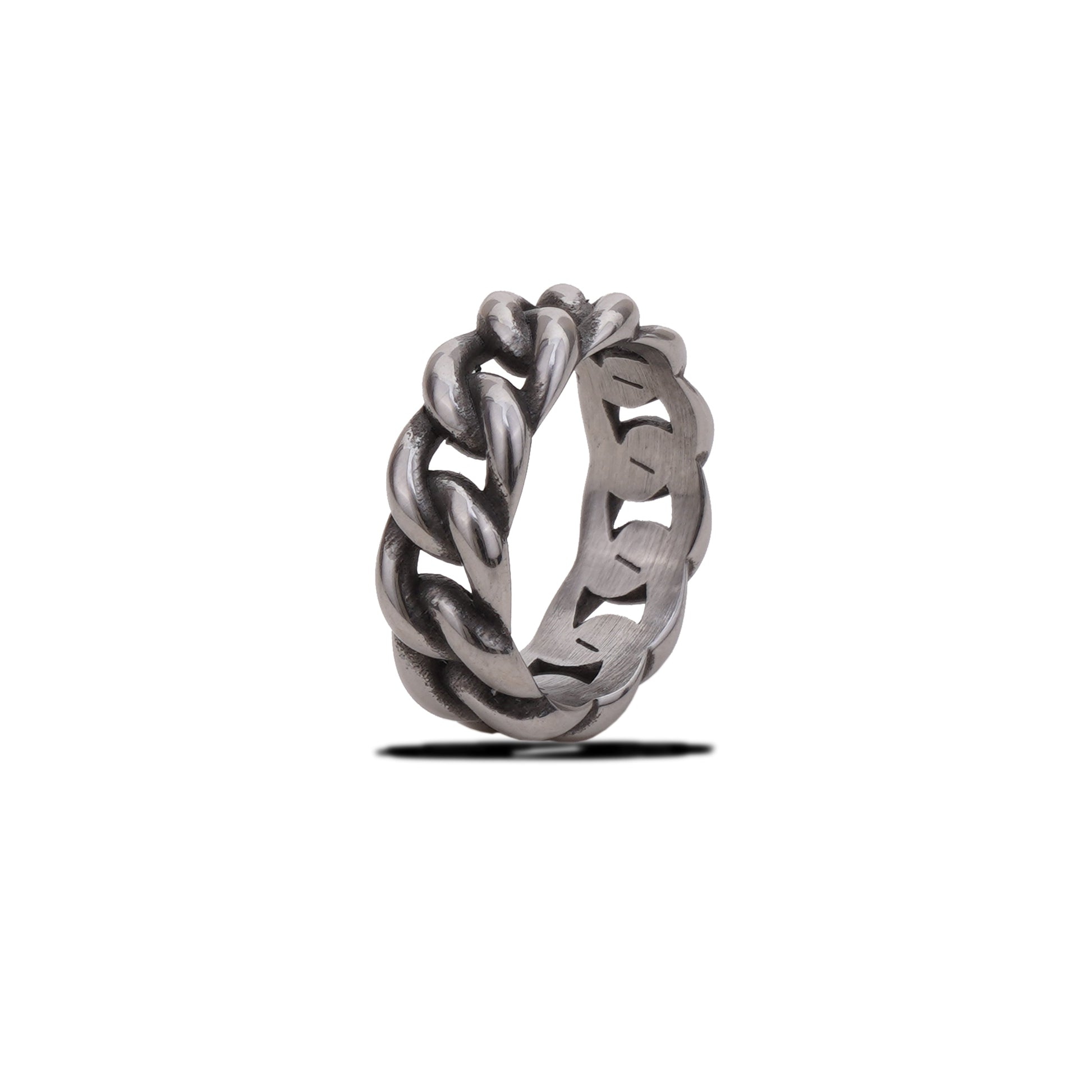 Silver chain ring on a white background