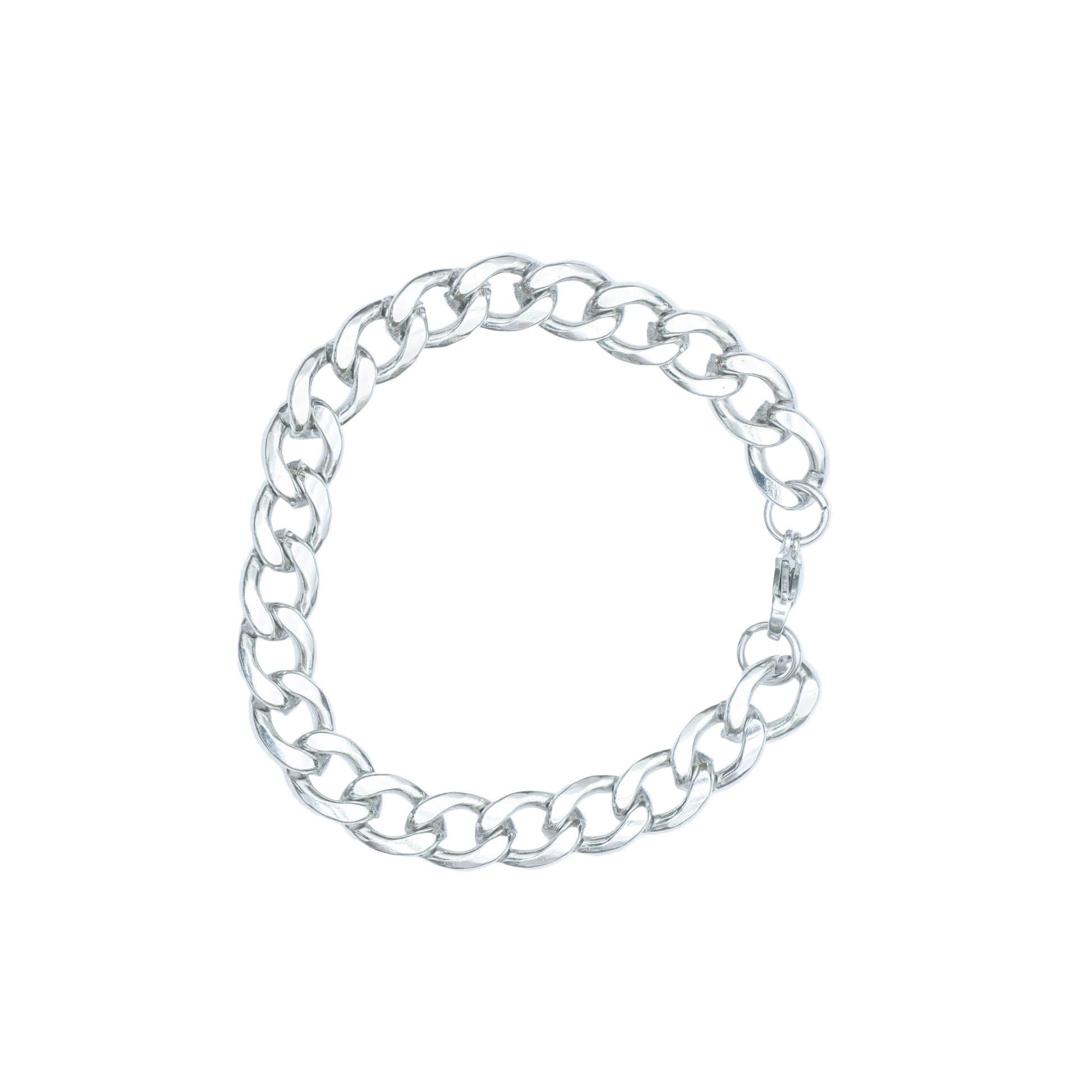 Silver chain bracelet on a white background